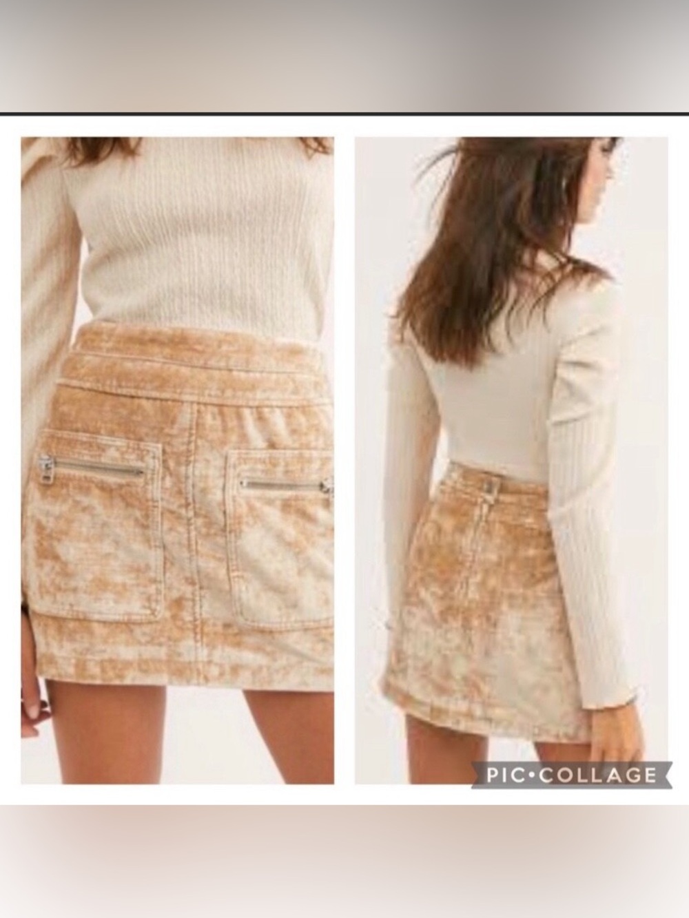 ✨ Free People Dust to Dust Velvet Mini Skirt Y2K 70s Champagne Utility Moto Boho - Picture 5 of 16